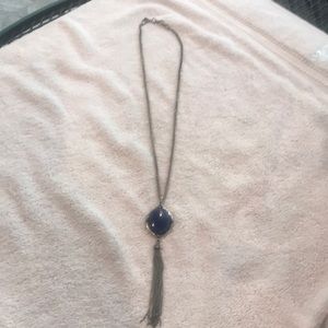 Silver tone Necklace with Blue Stone and Tassel